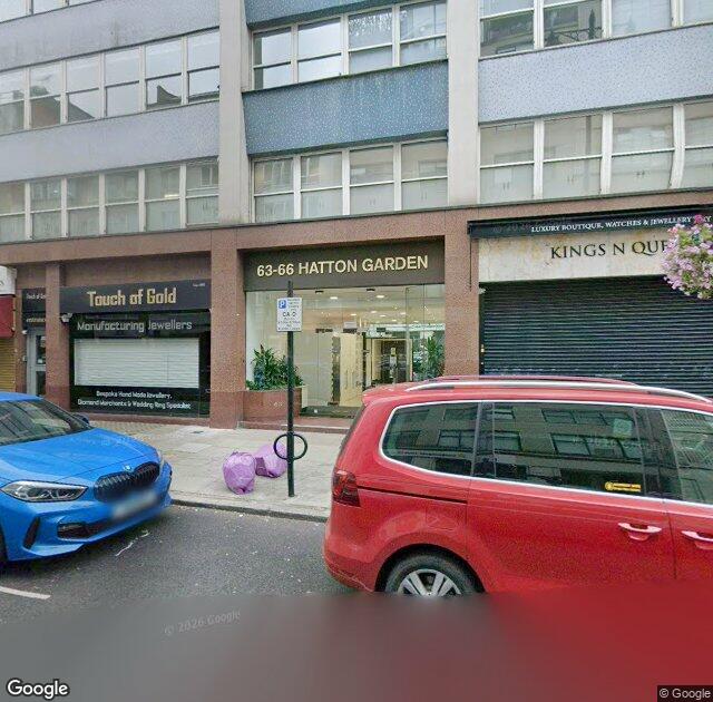 Street View image of 63/66 Hatton Garden, EC1N 8LE, London, the registered office